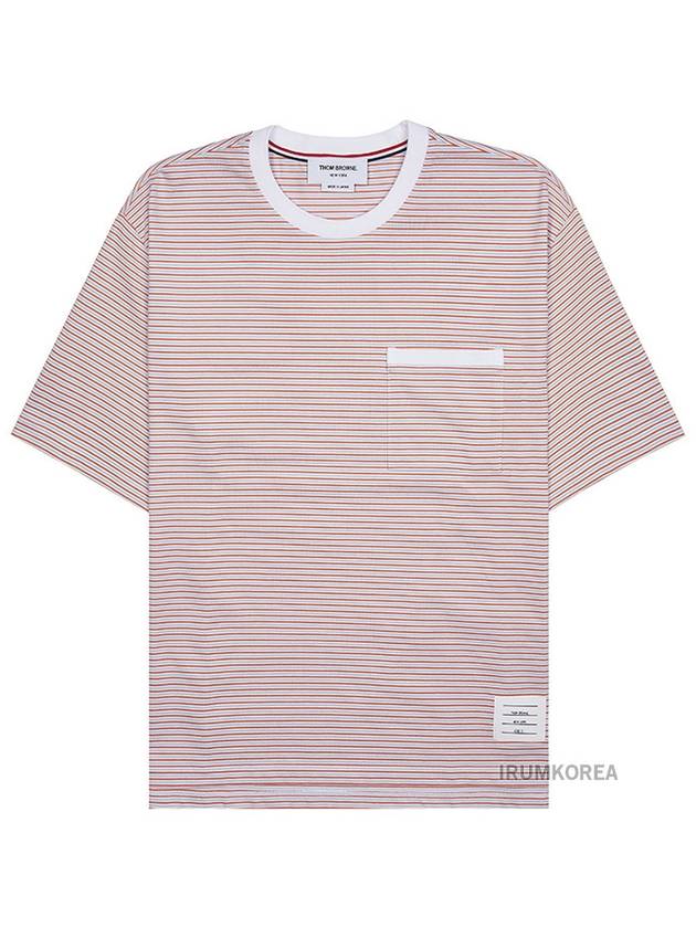 Striped Pocket Cotton Oversized Short Sleeve T-Shirt Orange - THOM BROWNE - BALAAN 2