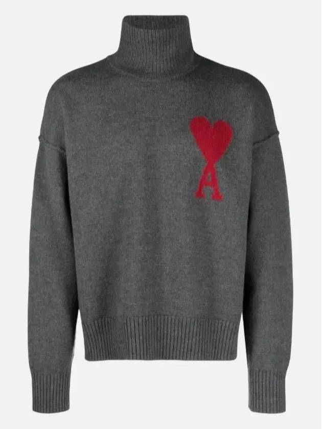 Intarsia Heart Logo Turtleneck Grey - AMI - BALAAN 4