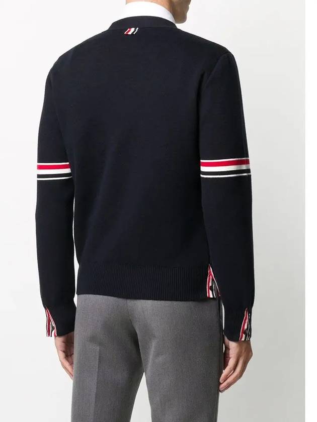 Milano Stitch Sprite Armband Cotton V-neck Cardigan Navy - THOM BROWNE - BALAAN 6