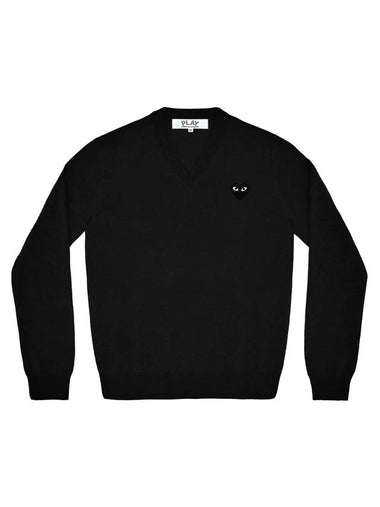 Black Heart Wappen V-Neck Knit Top Black - COMME DES GARCONS - BALAAN 1