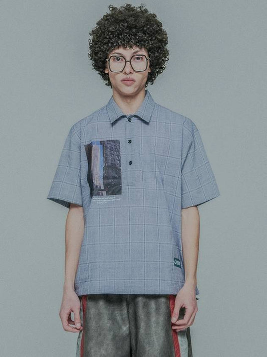 GLEN CHECK PULLOVER SHORT SLEEVED STRING SHIRT_BLUE - HOLY NUMBER 7 - BALAAN 1