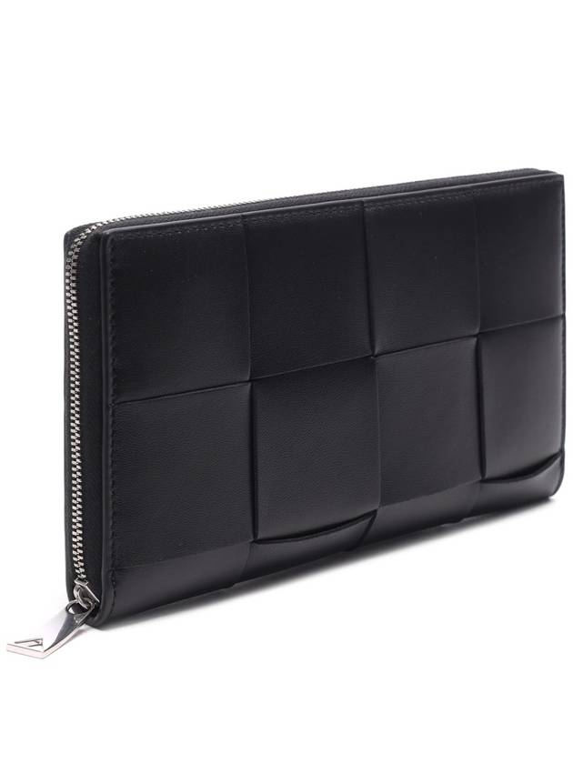 Intrecciato Zipper Around Long Wallet Black - BOTTEGA VENETA - BALAAN 4