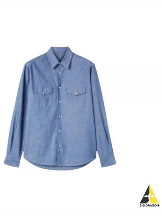Thomas Pearl Button Denim Long Sleeve Shirt Blue - LORO PIANA - BALAAN 2