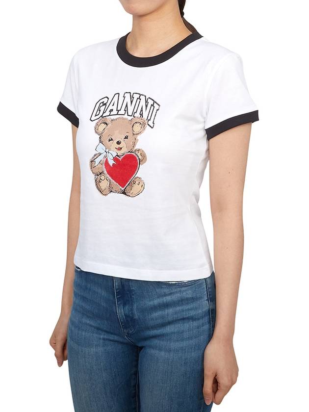 Basic Jersey Bear Print Short Sleeve T-Shirt White - GANNI - BALAAN 3