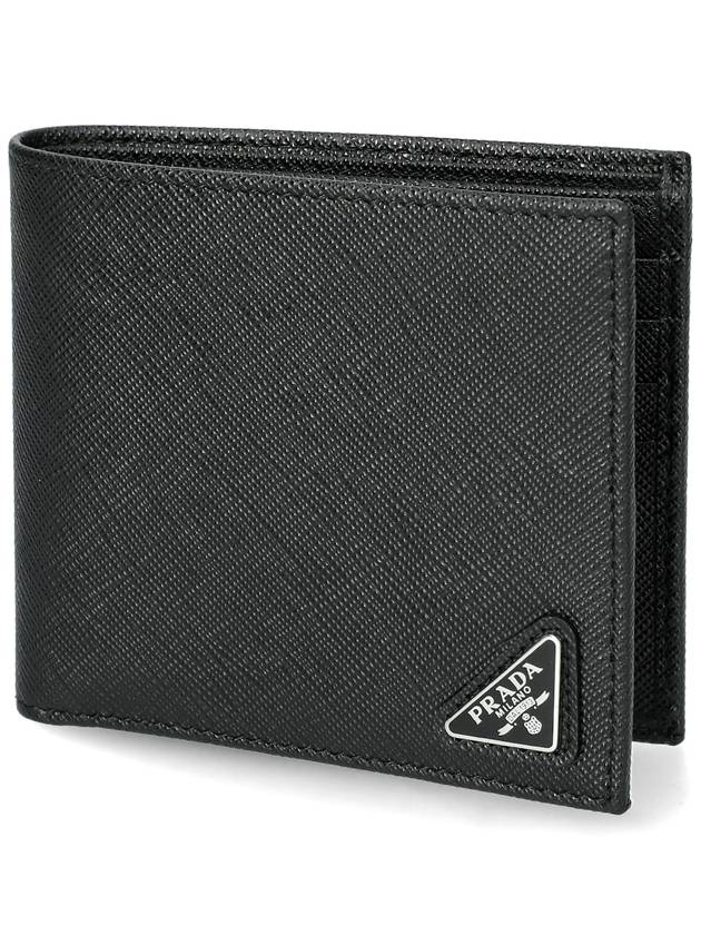 Triangle Logo Saffiano Half Wallet Black - PRADA - BALAAN 2