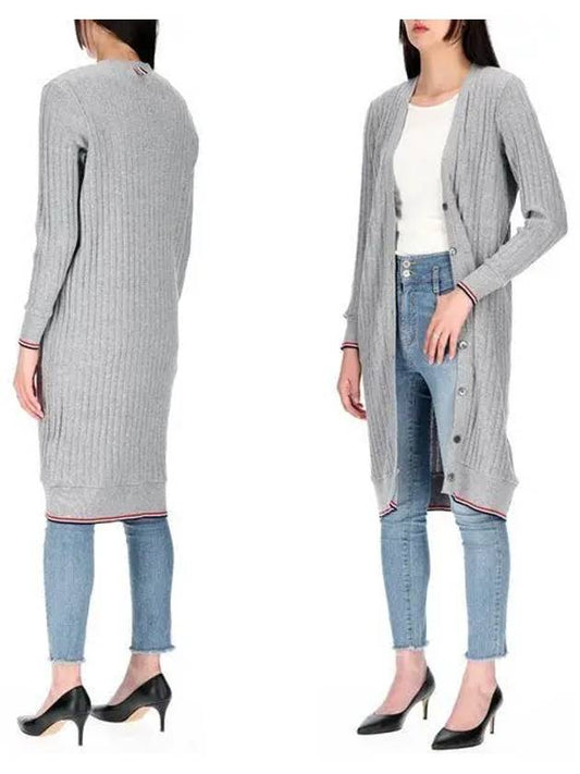 Wide Rib Cashmere Tip V-Neck Cardigan Dress Light Grey - THOM BROWNE - BALAAN 2