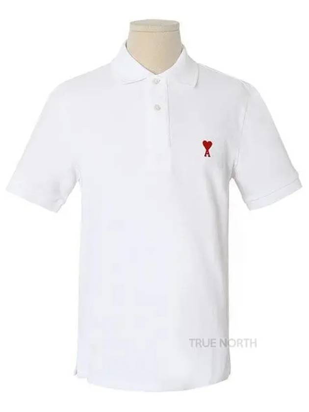 Heart Logo Polo Shirt White - AMI - BALAAN 2