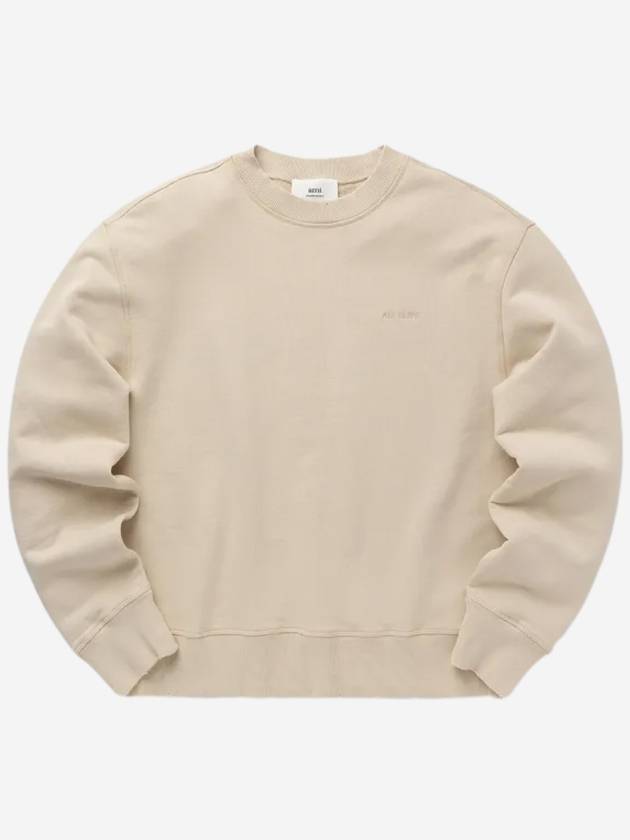 Embroidery Logo Crew Neck Sweatshirt Beige - AMI - BALAAN 2