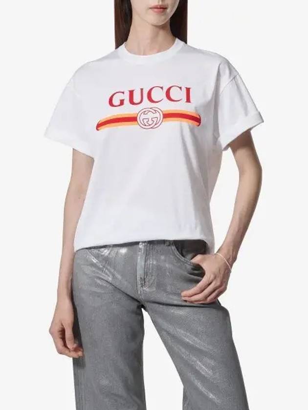 Jersey Print Cotton Short Sleeve T-Shirt White - GUCCI - BALAAN 2