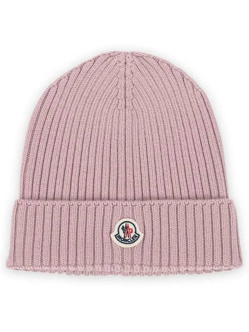 Kids Infant Logo Patch Wool Beanie Pink 3B00015 M1131 51A - MONCLER - BALAAN 1