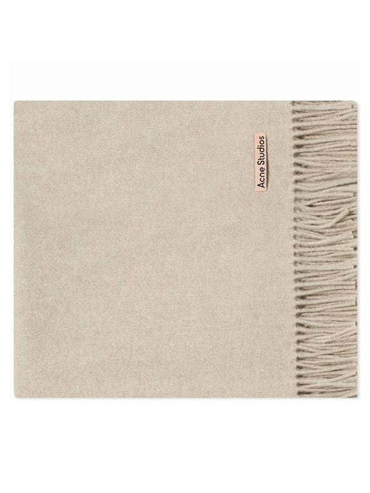 Logo Wool Fringe Scarf Oatmeal Melange - ACNE STUDIOS - BALAAN.