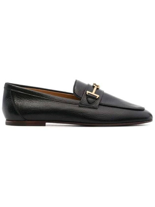 Women's Double T Logo Leather Loafers Black - TOD'S - BALAAN.