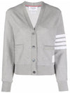 Varsity Pique 4 Bar V-neck Cardigan Light Grey - THOM BROWNE - BALAAN 3