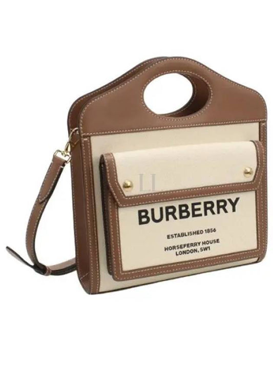 Mini Two-Tone Canvas And Leather Pocket Bag Natural Malt Brown - BURBERRY - BALAAN 2