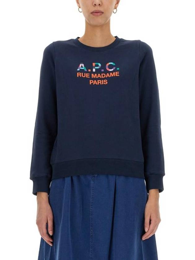 Women's Color Block Logo Sweat Sweatshirt Navy - A.P.C. - BALAAN 2