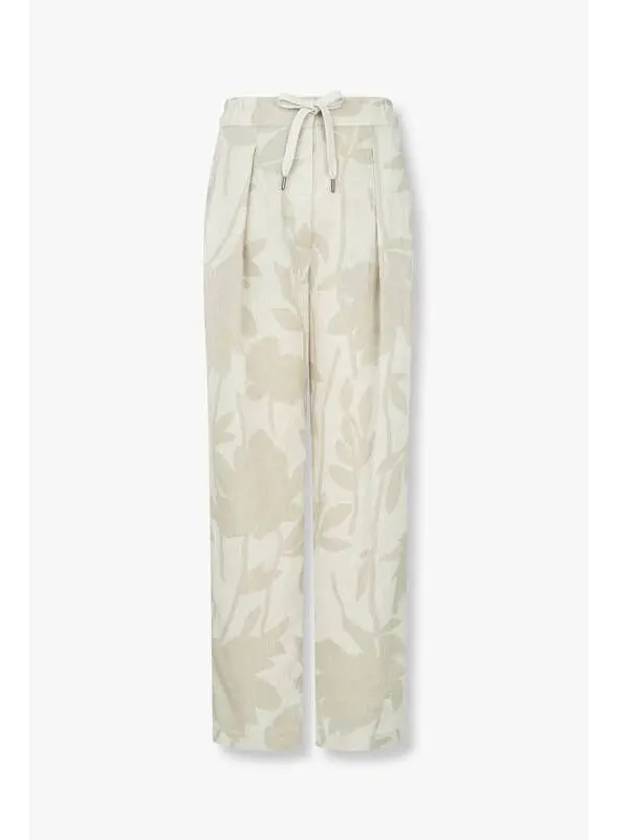 Women s Flower Pattern String Linen Pants Beige - BRUNELLO CUCINELLI - BALAAN 1