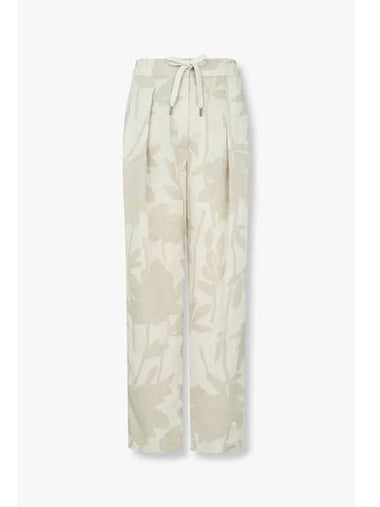 Women s Flower Pattern String Linen Pants Beige - BRUNELLO CUCINELLI - BALAAN 1