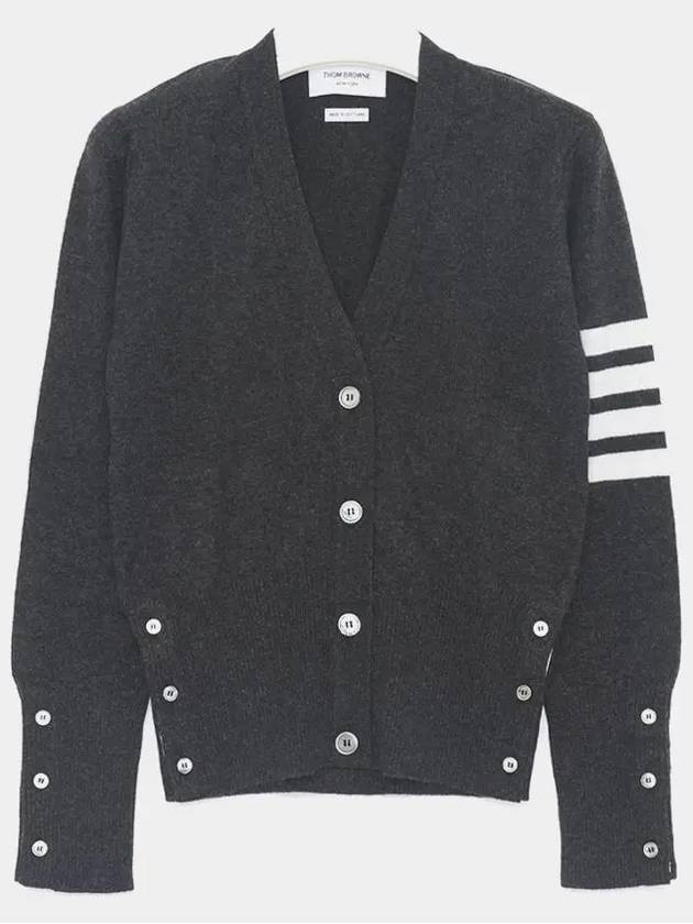 4-Bar V-Neck Cashmere Cardigan Dark Grey - THOM BROWNE - BALAAN 3