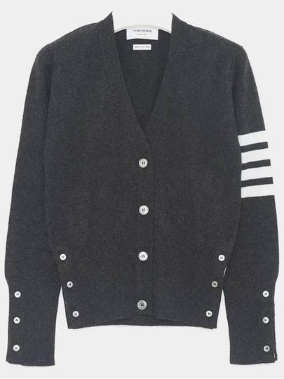 4-Bar V-Neck Cashmere Cardigan Dark Grey - THOM BROWNE - BALAAN 2