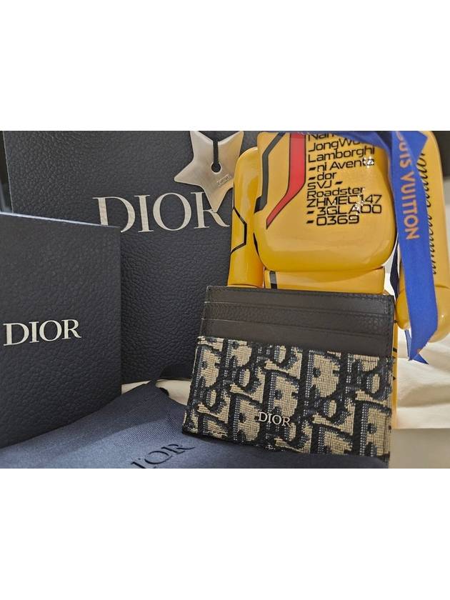 Oblique Jacquard Grained Leather Card Wallet Black - DIOR - BALAAN 4