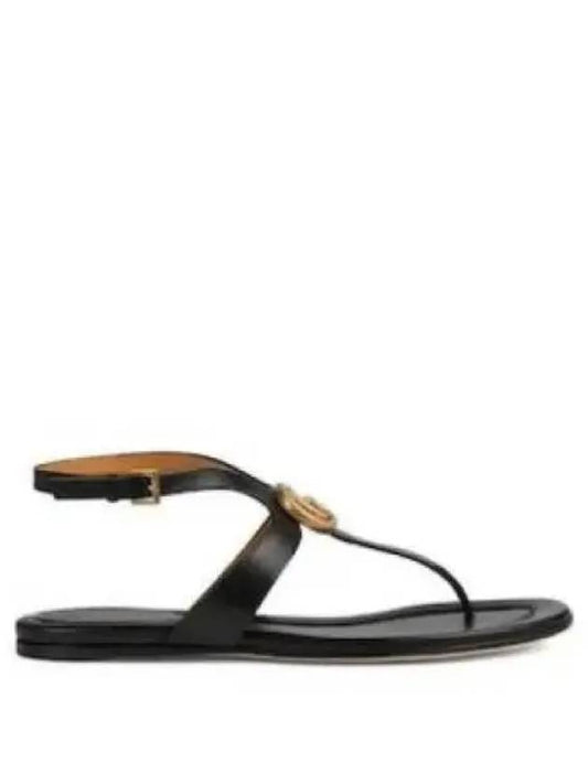 Double G Leather Flat Sandals Black - GUCCI - BALAAN 2