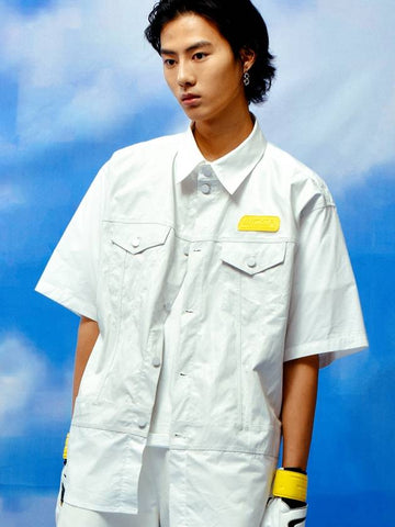 Trucker Faux Leather Short Sleeve Shirt White - C.O.M.E - BALAAN 1