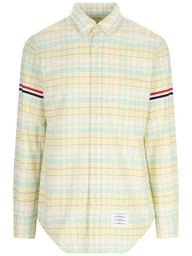 Men's Plaid Three Stripes Armband Oxford Long Sleeve Shirt Yellow - THOM BROWNE - BALAAN 2