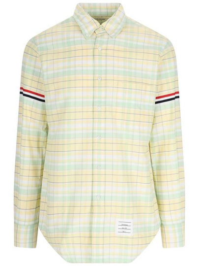 Men's Plaid Three Stripes Armband Oxford Long Sleeve Shirt Yellow - THOM BROWNE - BALAAN 2