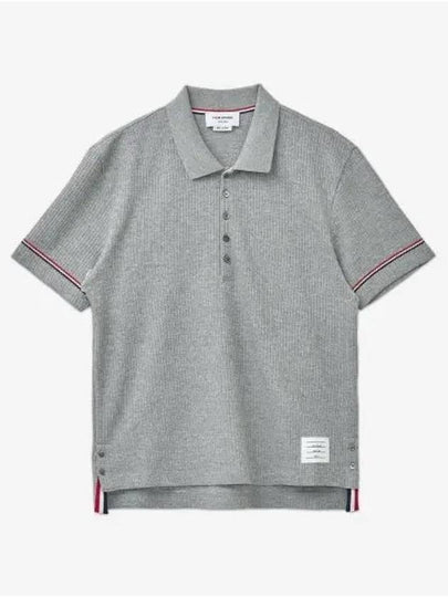 Thermal Rip Stripe Short Sleeve Polo Shirt Grey - THOM BROWNE - BALAAN 2