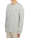 Chain Stitch Heart Logo Long Sleeve T-Shirt Grey - AMI - BALAAN 3