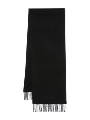 Embroidered Logo Cashmere Muffler Black - SAINT LAURENT - BALAAN 1