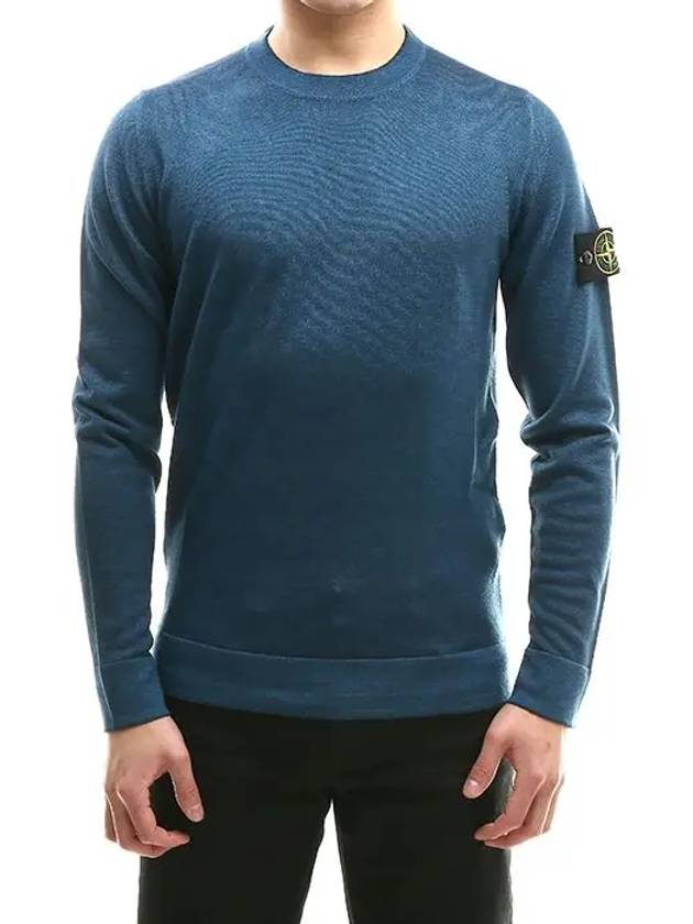 Wappen Patch Round Wool Knit Top Blue - STONE ISLAND - BALAAN 3