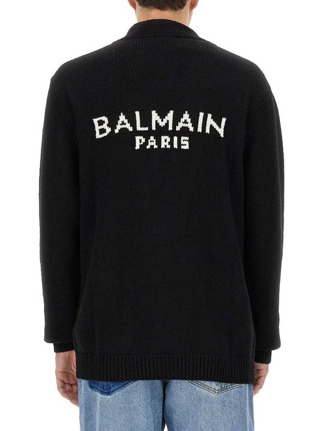 Back Logo Wool Jacquard Cardigan Black - BALMAIN - BALAAN 4