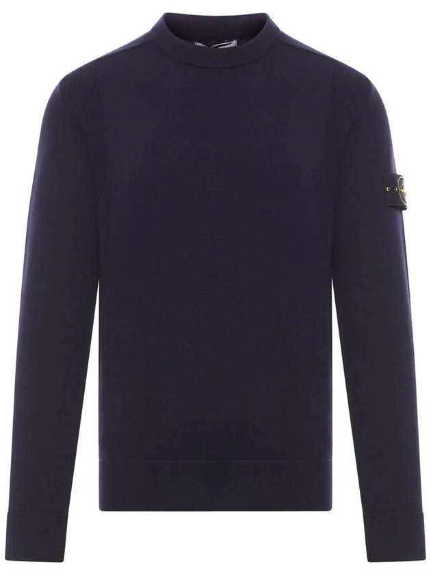 Compass Badge Crewneck Virgin Wool Knit Top Navy - STONE ISLAND - BALAAN 2