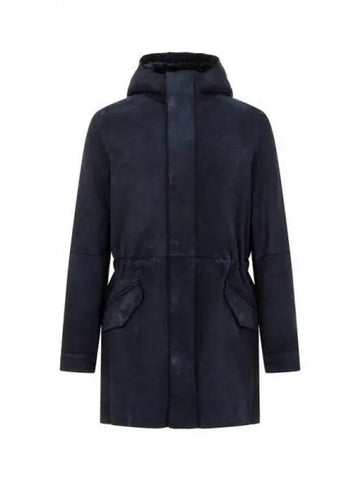 Men s Double Closure Hooded Suede Coat Dark Navy 271520 - EMPORIO ARMANI - BALAAN 1