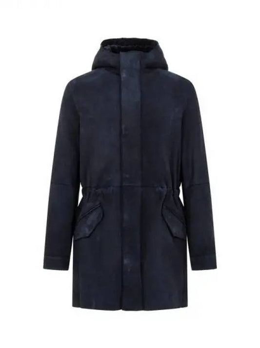 Men s Double Closure Hooded Suede Coat Dark Navy 271520 - EMPORIO ARMANI - BALAAN 1