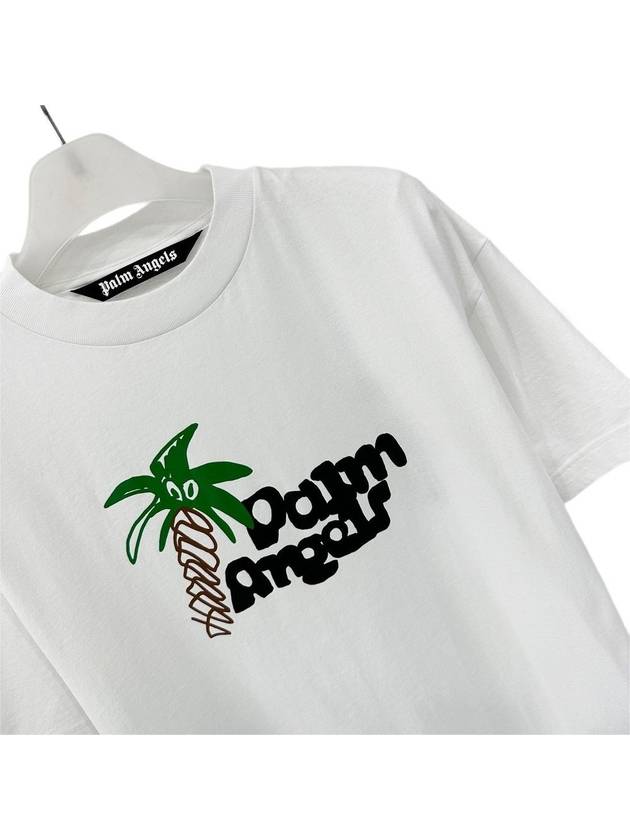 Logo Print Short Sleeve T-Shirt White - PALM ANGELS - BALAAN 3