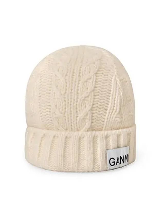 Logo Label Rib Knit Wool Beanie Dark Grey - GANNI - BALAAN 3