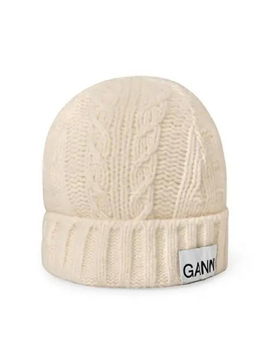 Logo Label Rib Knit Wool Beanie Dark Grey - GANNI - BALAAN 2