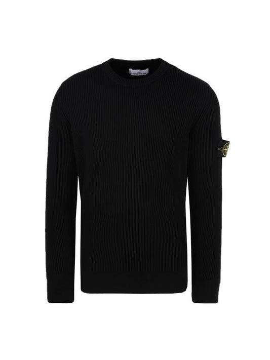 Wappen Patch Crew Neck Ribbed Wool Knit Top Charcoal - STONE ISLAND - BALAAN 1