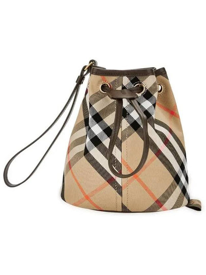 Check Drawstring Bucket Bag Sand - BURBERRY - BALAAN 2