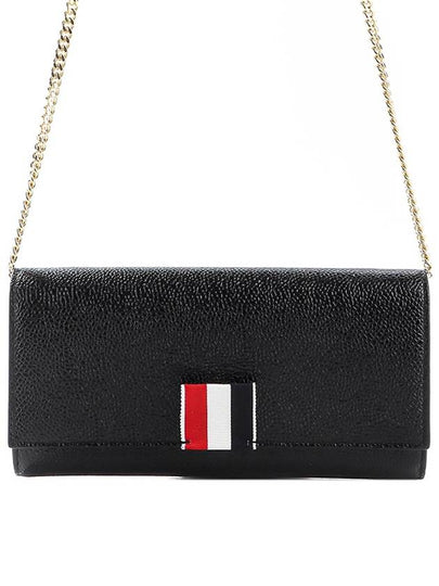 Pebble Grain Leather Wide RWB Grosgrain Flap Chain Long Wallet Black - THOM BROWNE - BALAAN 2