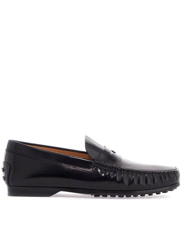 men's black calfskin loafers with elegant insert and rubber sole - TOD'S - BALAAN 1