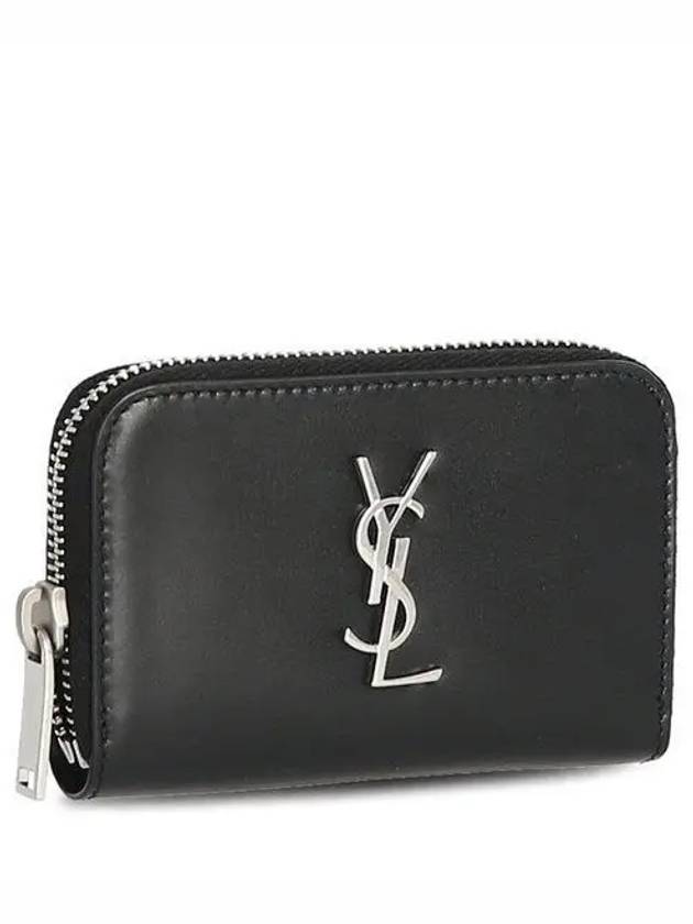 Monogram Zipper Silver Card Wallet Black - SAINT LAURENT - BALAAN 2