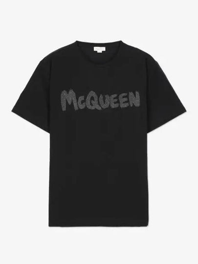 Graffiti Logo Print Short Sleeve T-Shirt Grey Black - ALEXANDER MCQUEEN - BALAAN 2