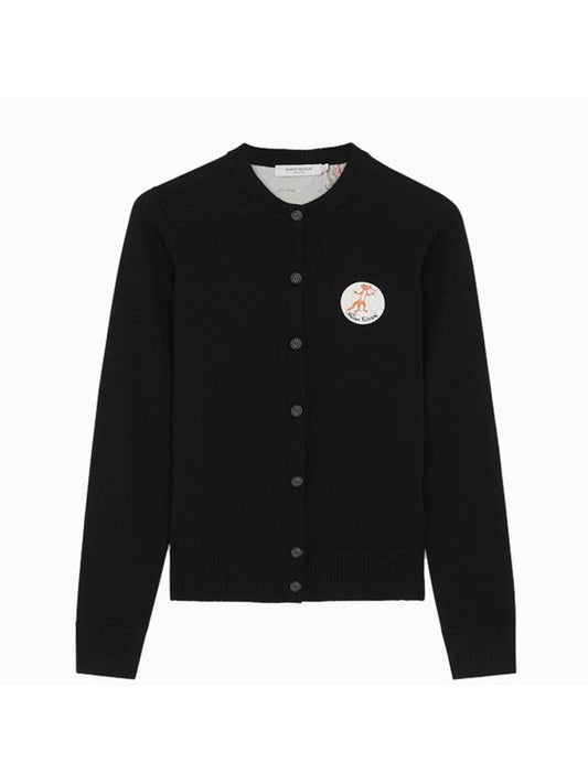 Women's Olly Flower Fox Patch Cardigan Black - MAISON KITSUNE - BALAAN.