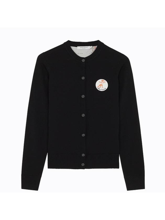 Women's Oly Flower Fox Patch Wool Cardigan Black - MAISON KITSUNE - BALAAN 1