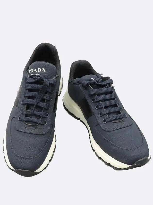 2EG350 Navy Color Re nylon Leather Logo Decorative Trim Men s Sneakers 265MM - PRADA - BALAAN 2