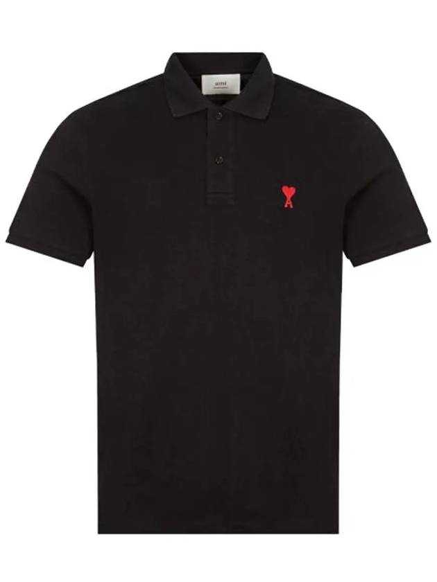 Small Heart Logo Polo Shirt Black - AMI - BALAAN 3