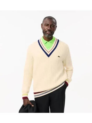 Men s Tennis V Neck Long Sleeve Sweater White - LACOSTE - BALAAN 1